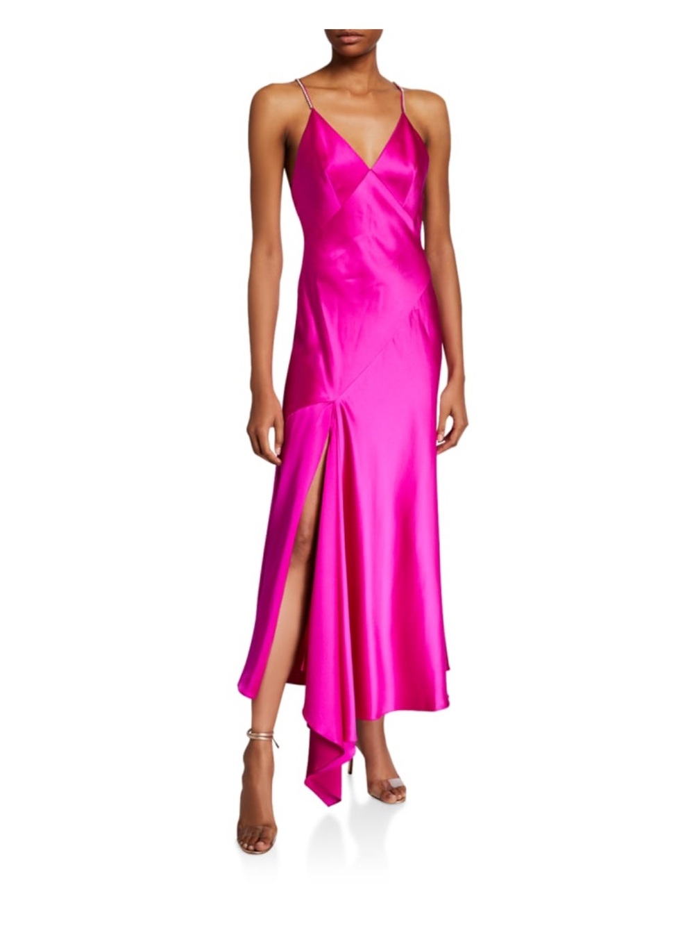 Jill Stuart Hot Pink Satin High-Low Slip Dress